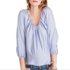 Hatch Maternity The Deanne Top Satin Blue Ruched Scoop Neck Long Sleeve-0